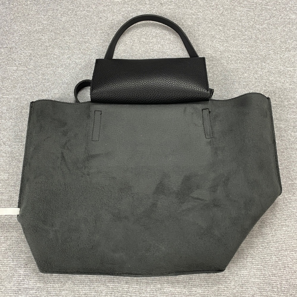 Vince Camuto Black Grey Pebbled Vegan Leather Tote Bag Colorblock Shoulder Bag - Picture 11 of 11